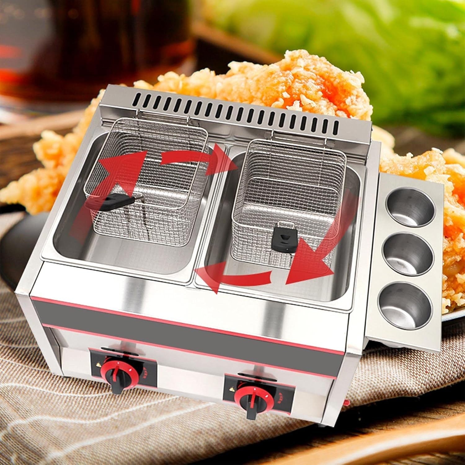 Commercial Gas Deep Fryer LPG Countertop Stainless Steel Easy Clean