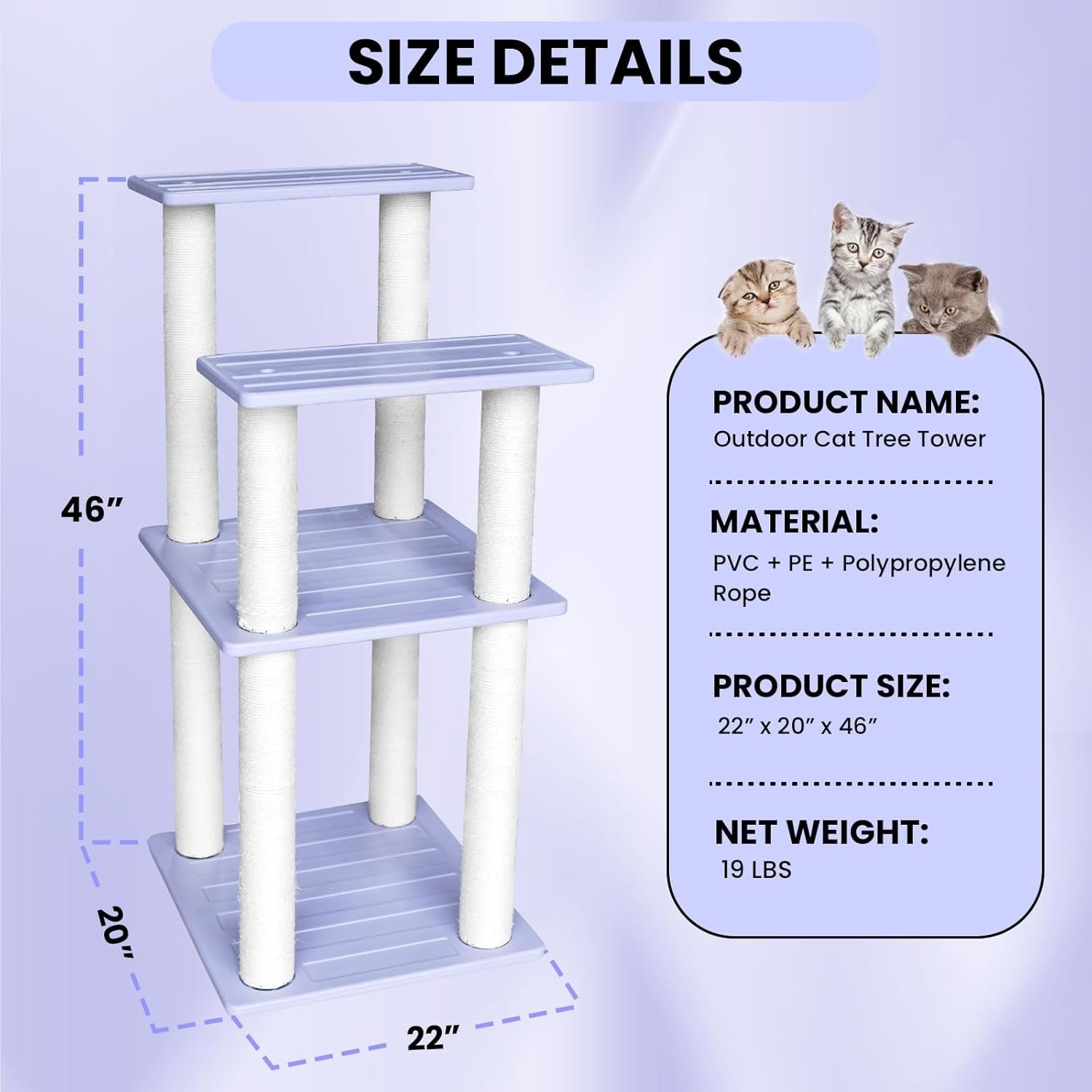 46 Inch Cat Tree Tower Multi Level Scratching Posts Indoor Outdoor Large Cats