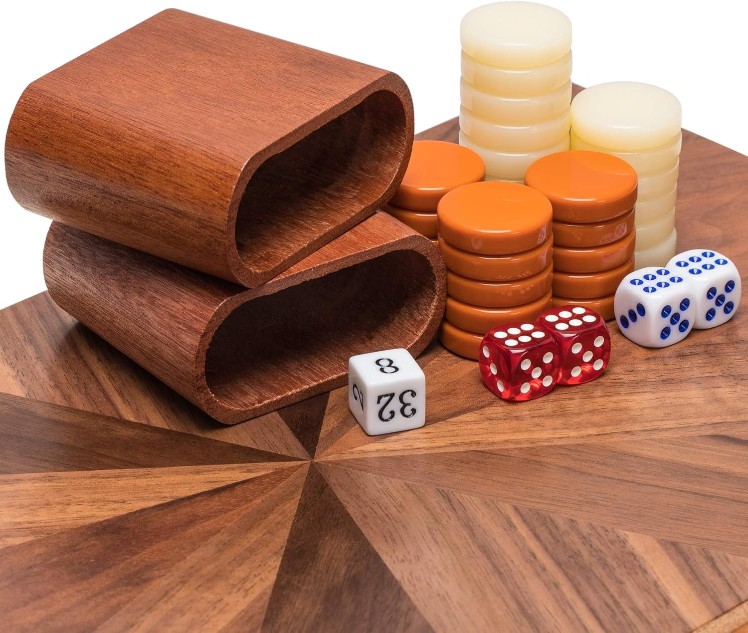 Wooden Backgammon Set 43cm Inlaid Board Luxury Case Dice Cups Strategy Game
