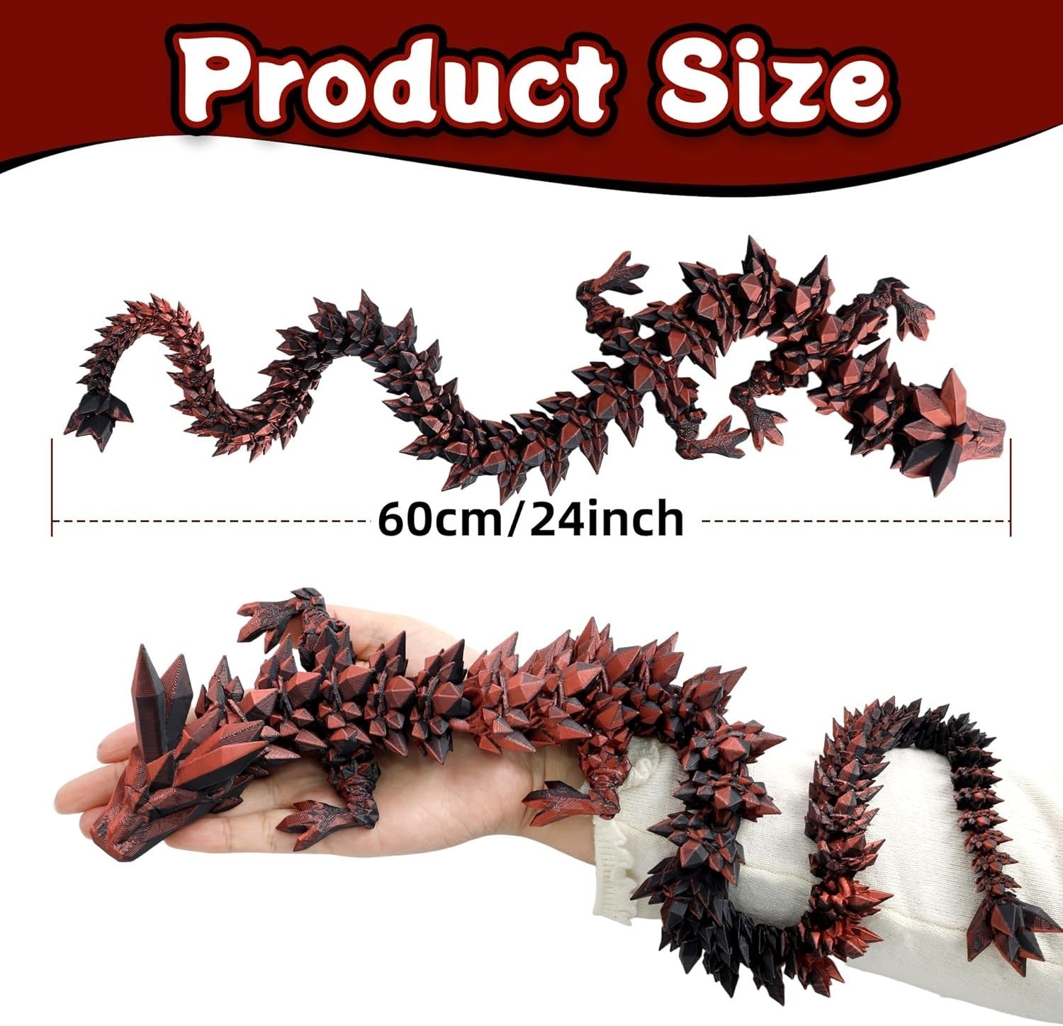 24in Pearly Articulated Dragon Fidget Toy 3D Printed Fantasy Decor