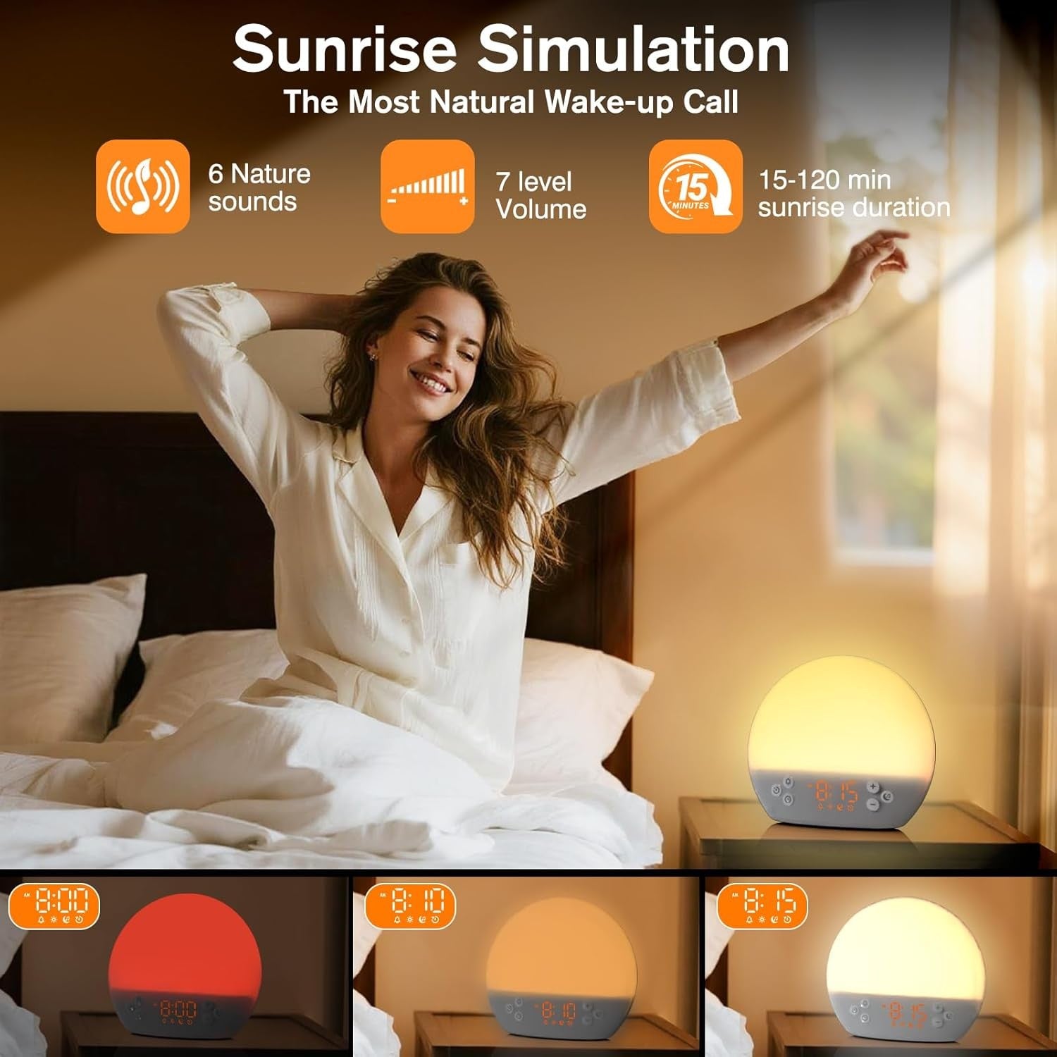 Sunrise Alarm Clock Wake Up Light White Noise for Heavy Sleepers Bedroom