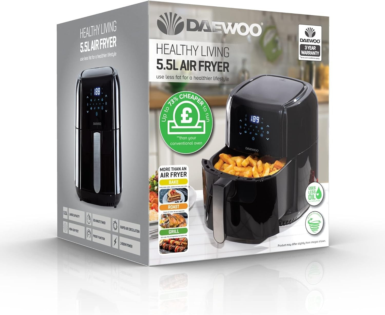 5.5L Digital Air Fryer Healthy Low-Fat Cooker No-Oil Fry Roast Bake Safety Timer