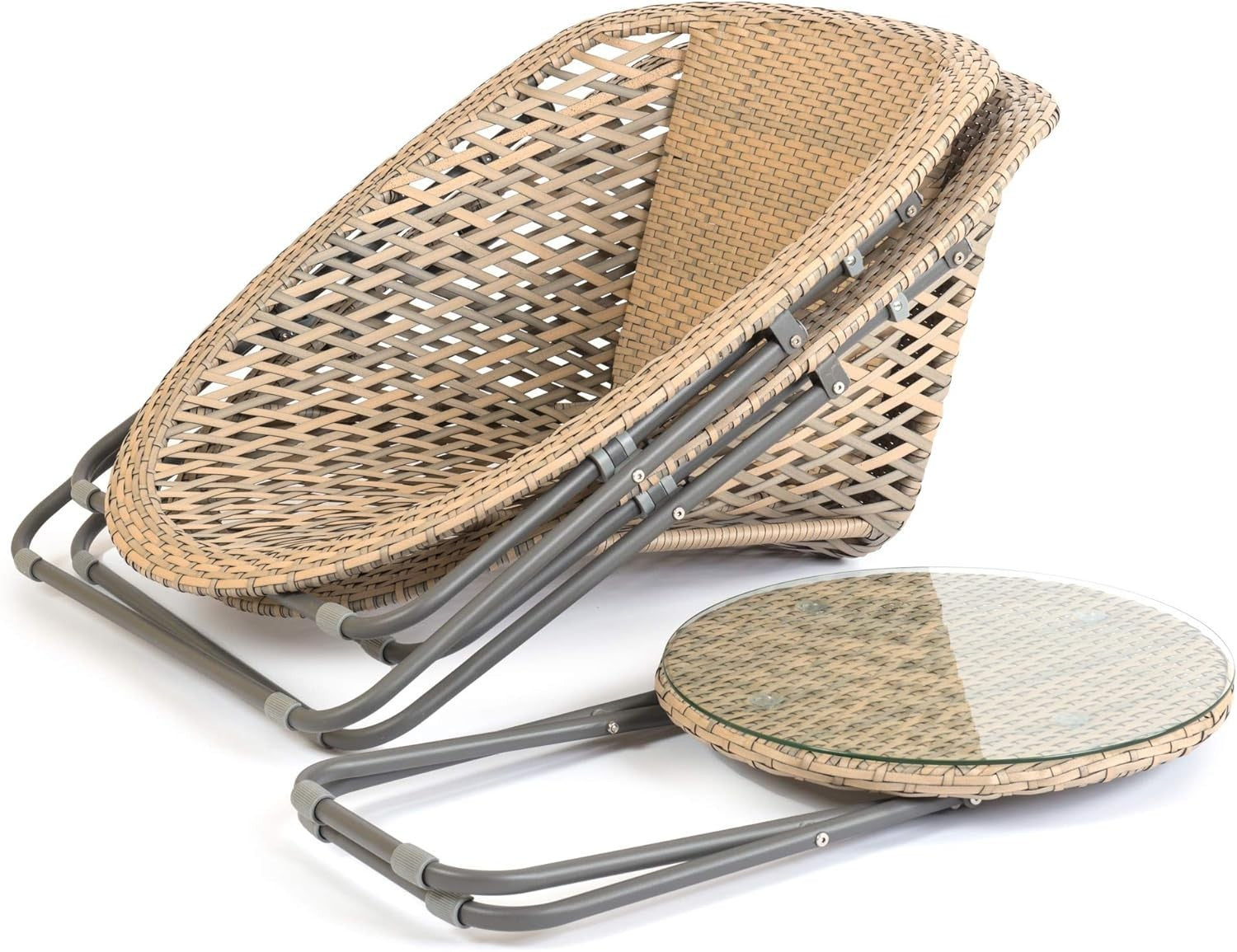 Rattan Bistro Set Garden Patio Egg Chairs & Glass Table Outdoor Set