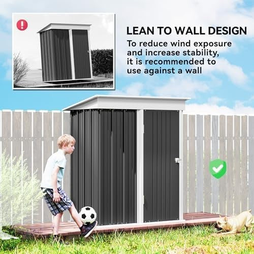 5x3FT Small Metal Garden Shed Lean-To Outdoor Storage House Lockable