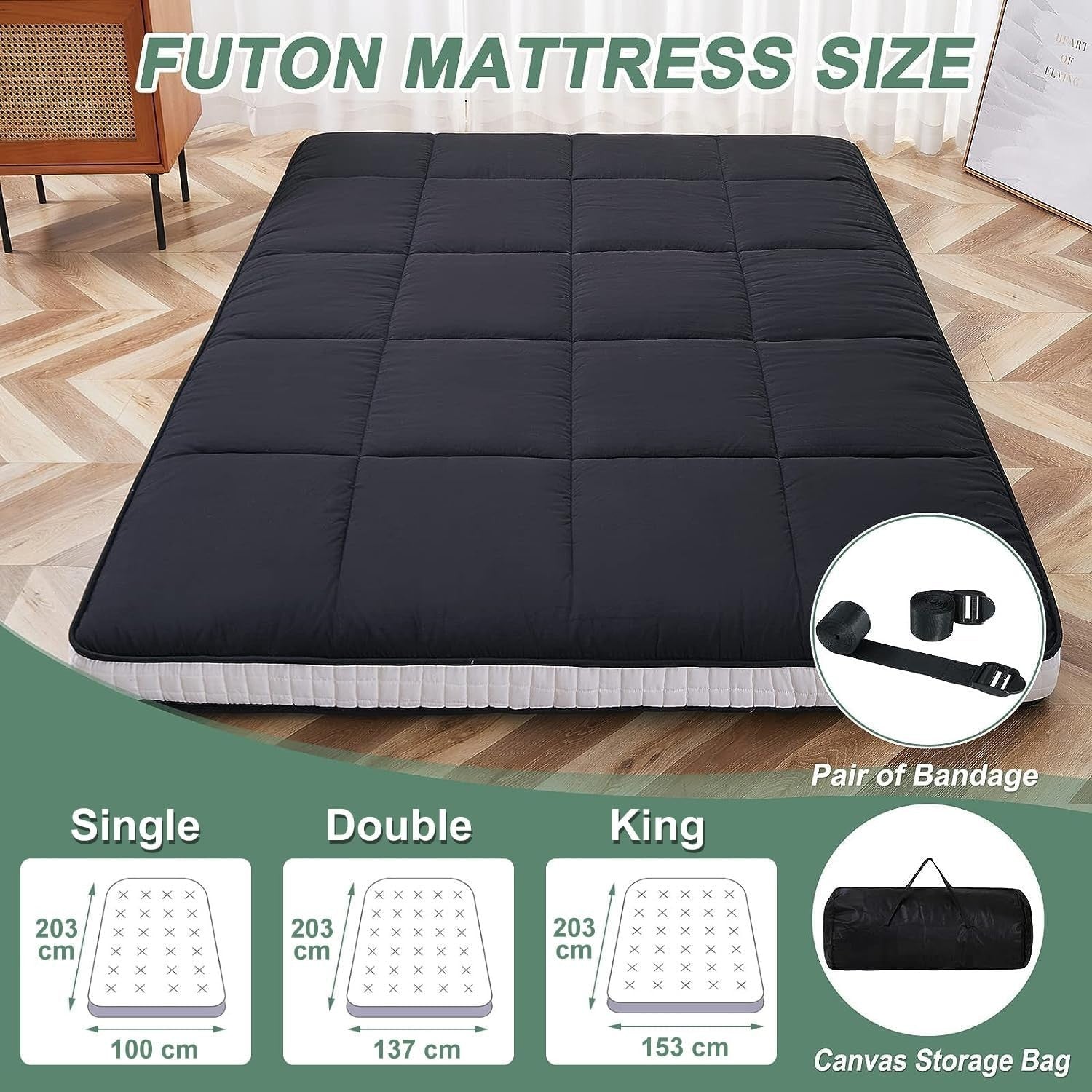 Japanese Futon Floor Mattress Single Bed Topper Foldable Tatami Pad