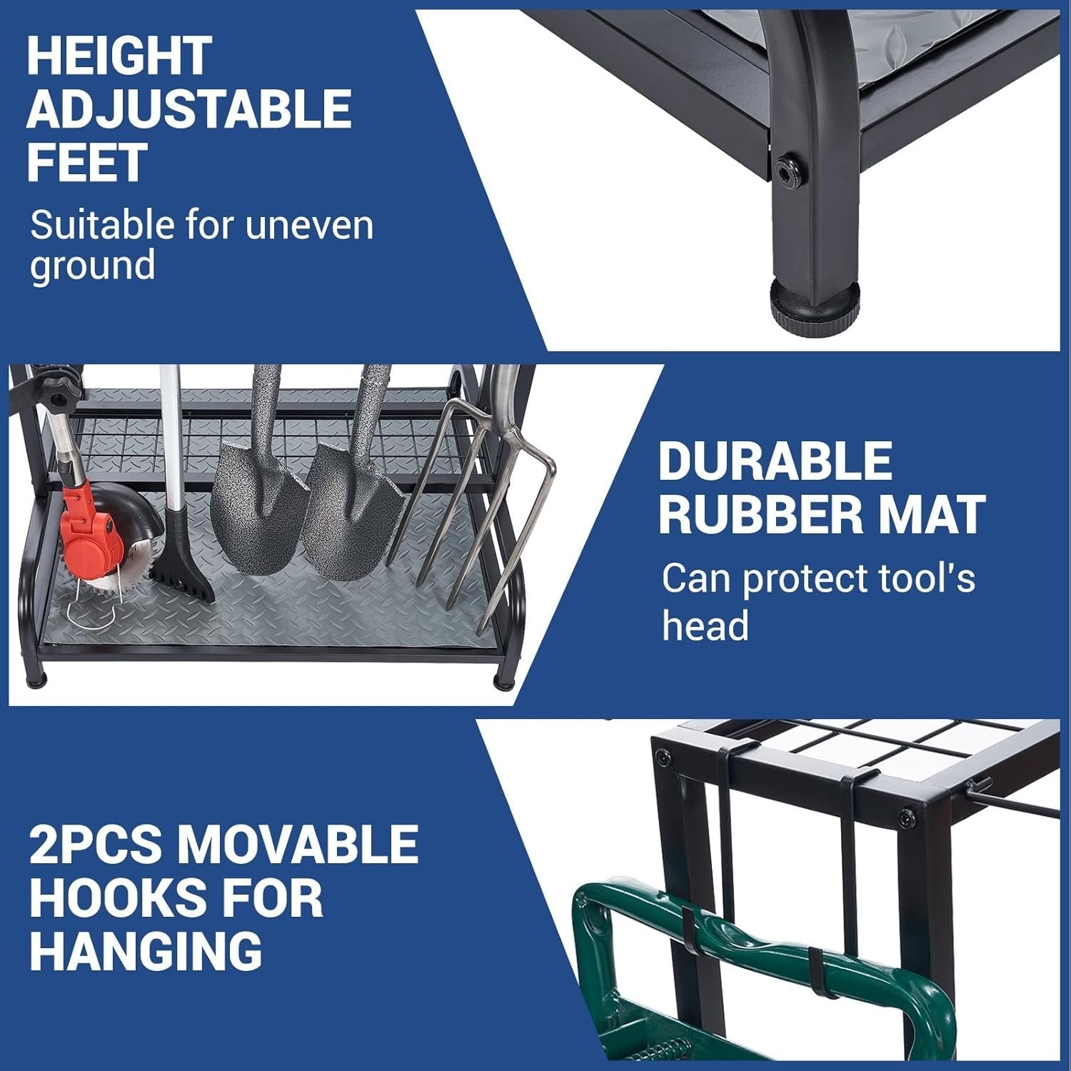 Adjustable Garden Tool Rack Steel & Plastic Holds 55+ Tools 72x55x72cm