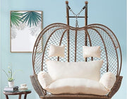 Waterproof Rattan Double Egg Chair Swing Seat 2 Person Hammock w/ Cushions