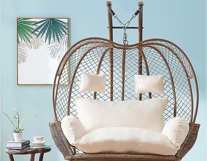 Waterproof Rattan Double Egg Chair Swing Seat 2 Person Hammock w/ Cushions