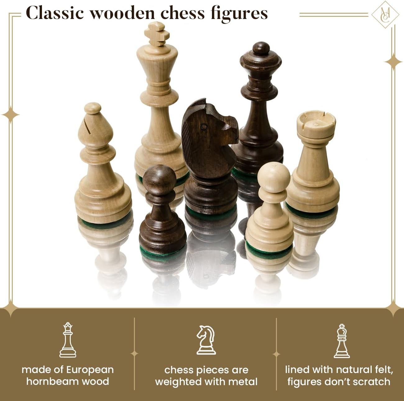 Staunton Tournament Wooden Chess Pieces Set No.5 | Handcrafted Weighted 90mm Kin