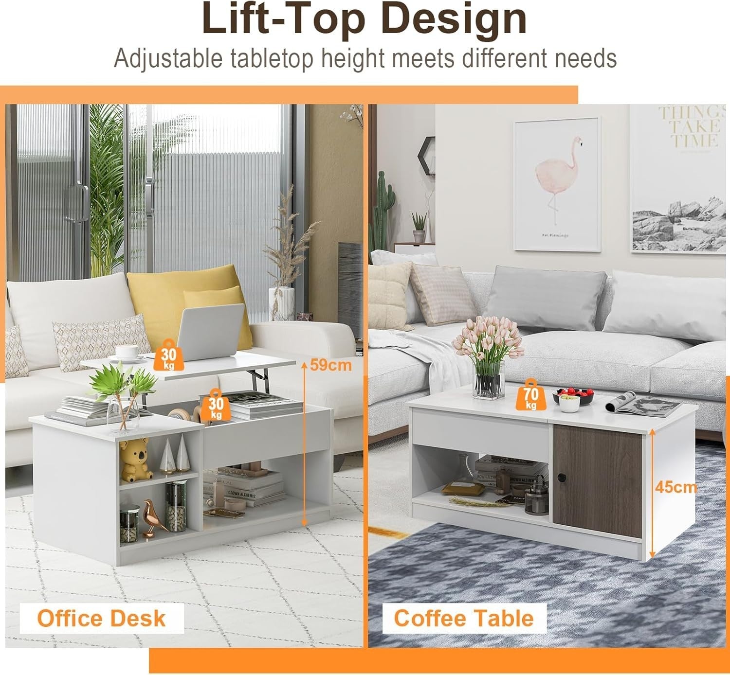 Lift-Top Coffee Table with Storage, Adjustable Height & Hidden Compartments