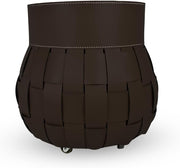 Dark Brown Leather Firewood Basket with Wheels – Indoor Log Holder, 45x45x48 cm