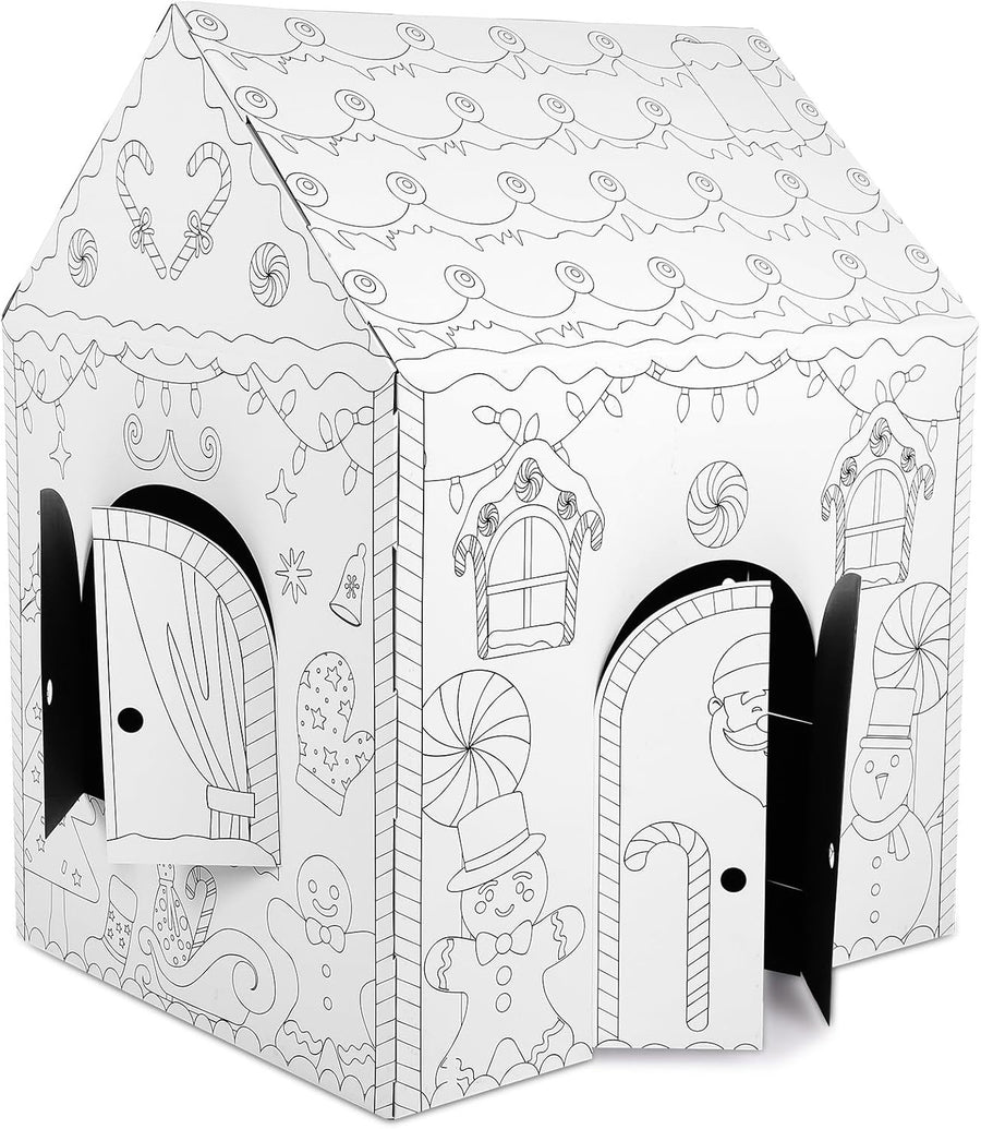 Christmas DIY Gingerbread Cardboard Playhouse Kids Colour In Fort