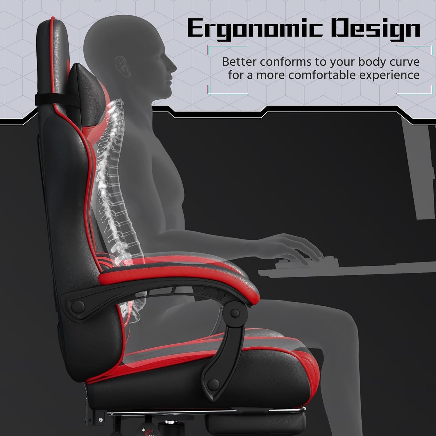 Gaming Chair Recliner Footrest Massage Office Desk PC Swivel Racer Black/Red