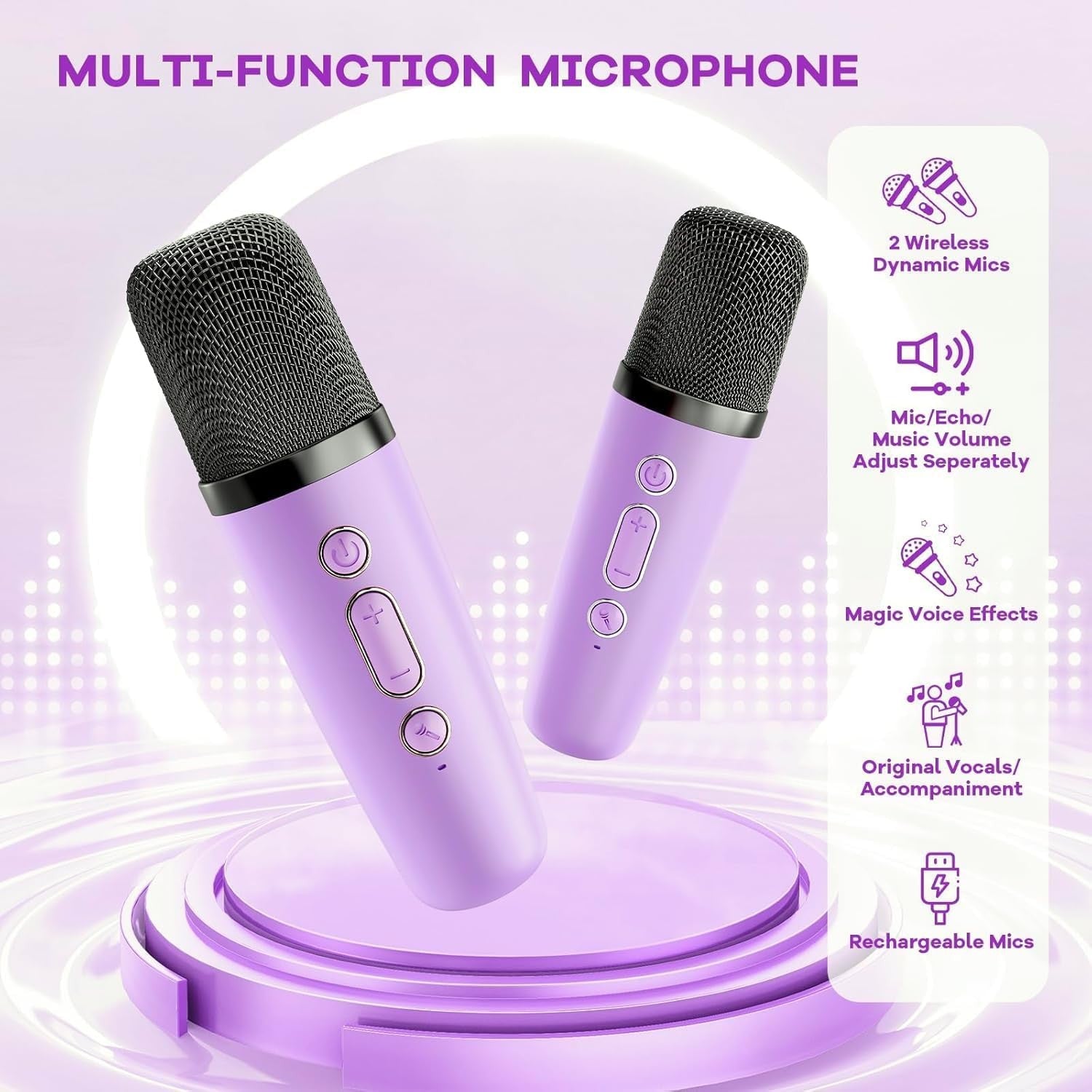 Kids Karaoke Machine 2 Wireless Mics LED Speaker Party Gift