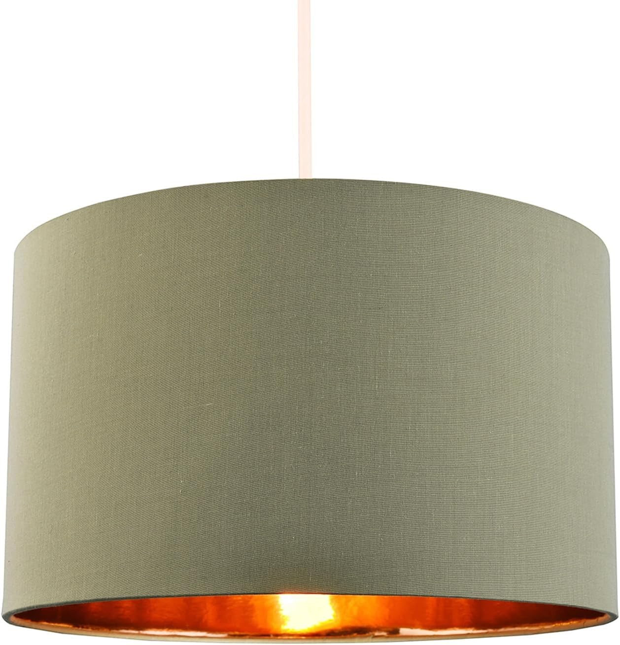 Olive Green Drum Lamp Shade Copper Lined Modern Table Floor Pendant 16"