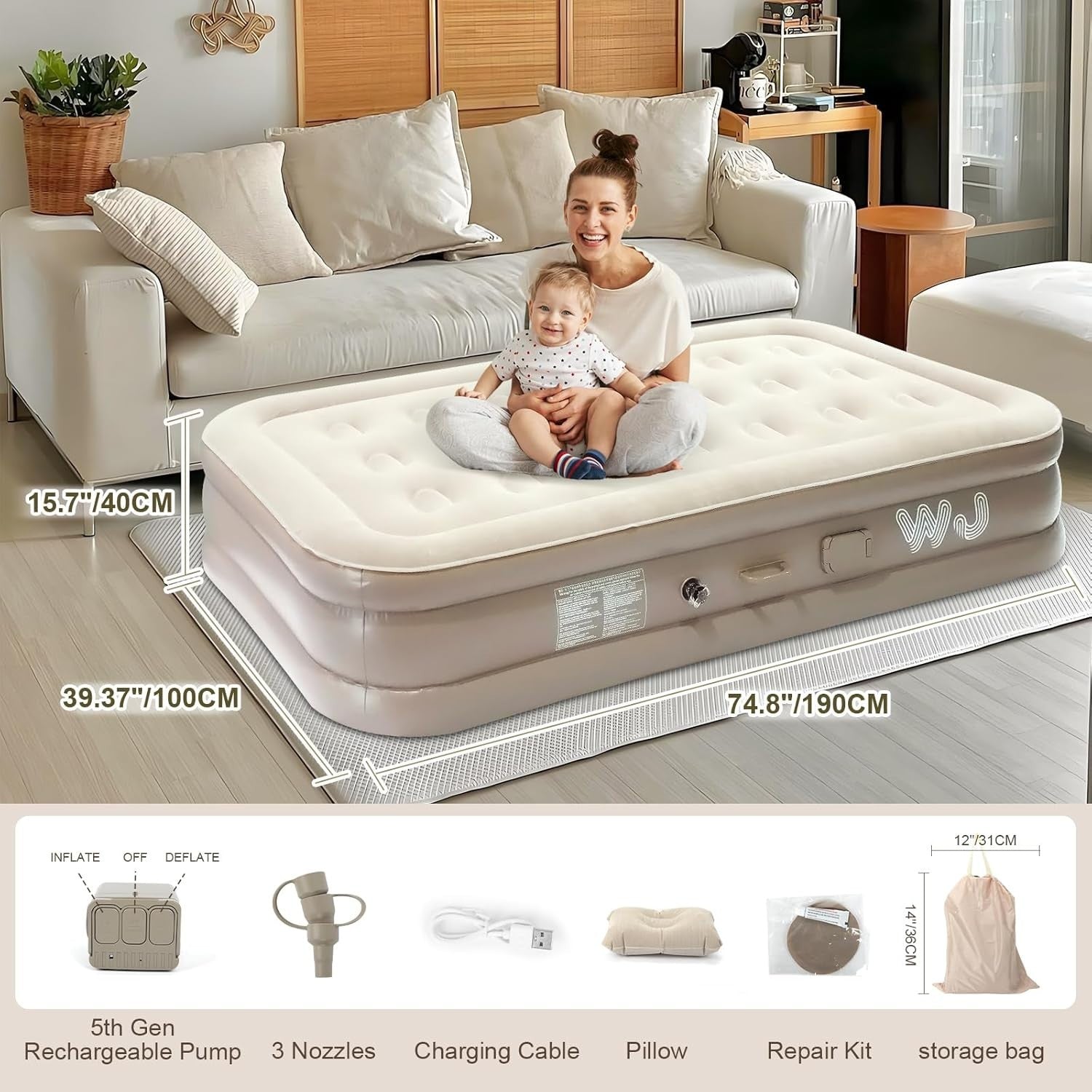 Single Inflatable Air Mattress w/ Built-in Pump & LED Camping Light