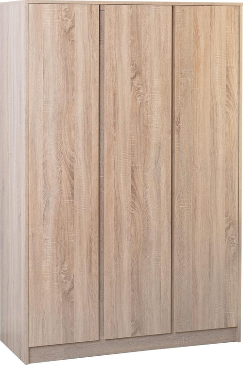 3 Door Sonoma Oak Wardrobe with Anti-Tip Safety & Spacious Storage