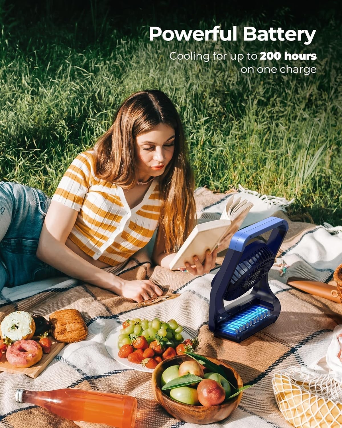 20000mAh Camping Fan – Blue 360° Portable Desk Fan w/ Timer & Adjustable Tilt