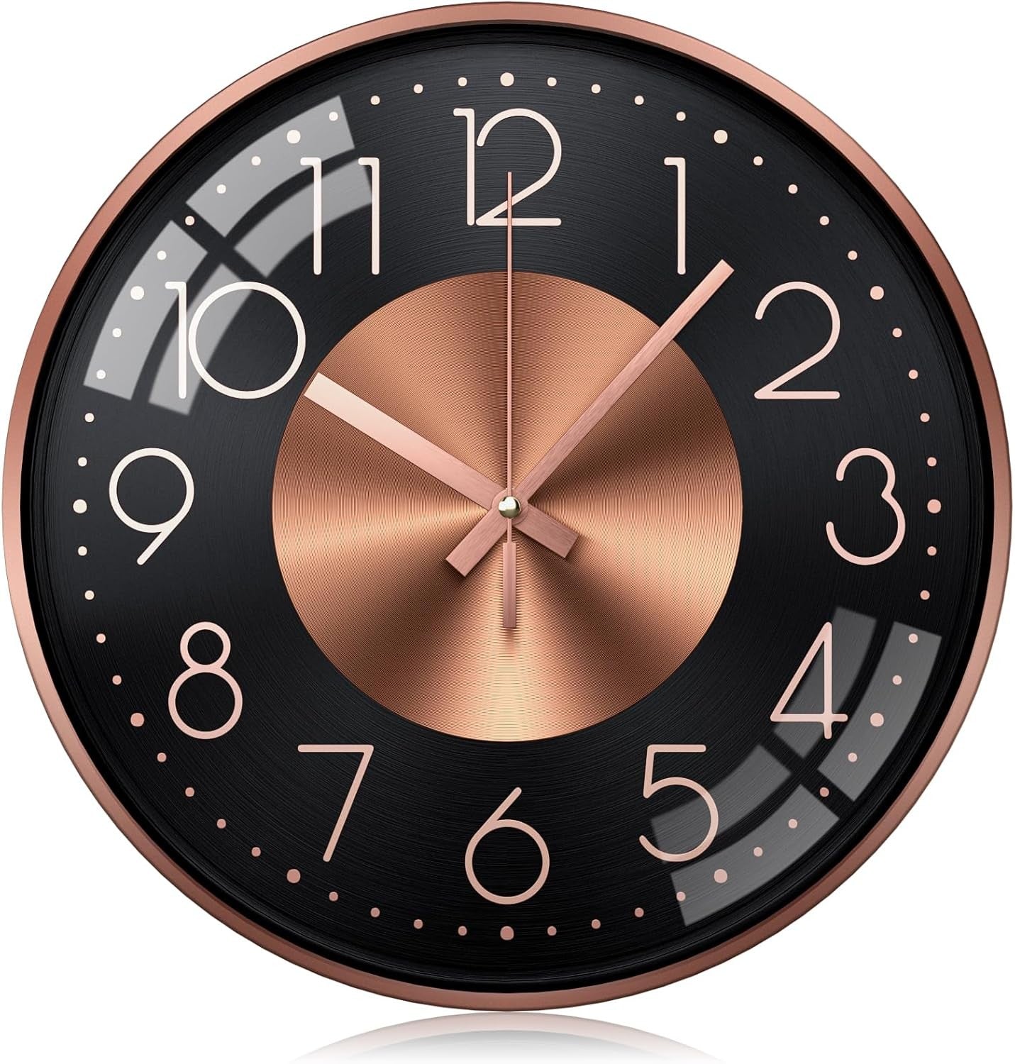 12" Rose Gold Modern Wall Clock Silent Aluminium Round Decor for Kitchen Bedroom