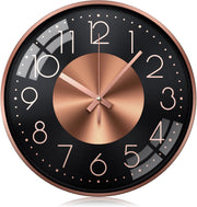12" Rose Gold Modern Wall Clock Silent Aluminium Round Decor for Kitchen Bedroom