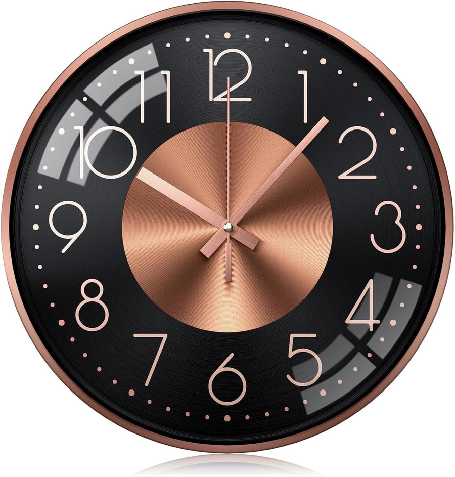 12" Rose Gold Modern Wall Clock Silent Aluminium Round Decor for Kitchen Bedroom