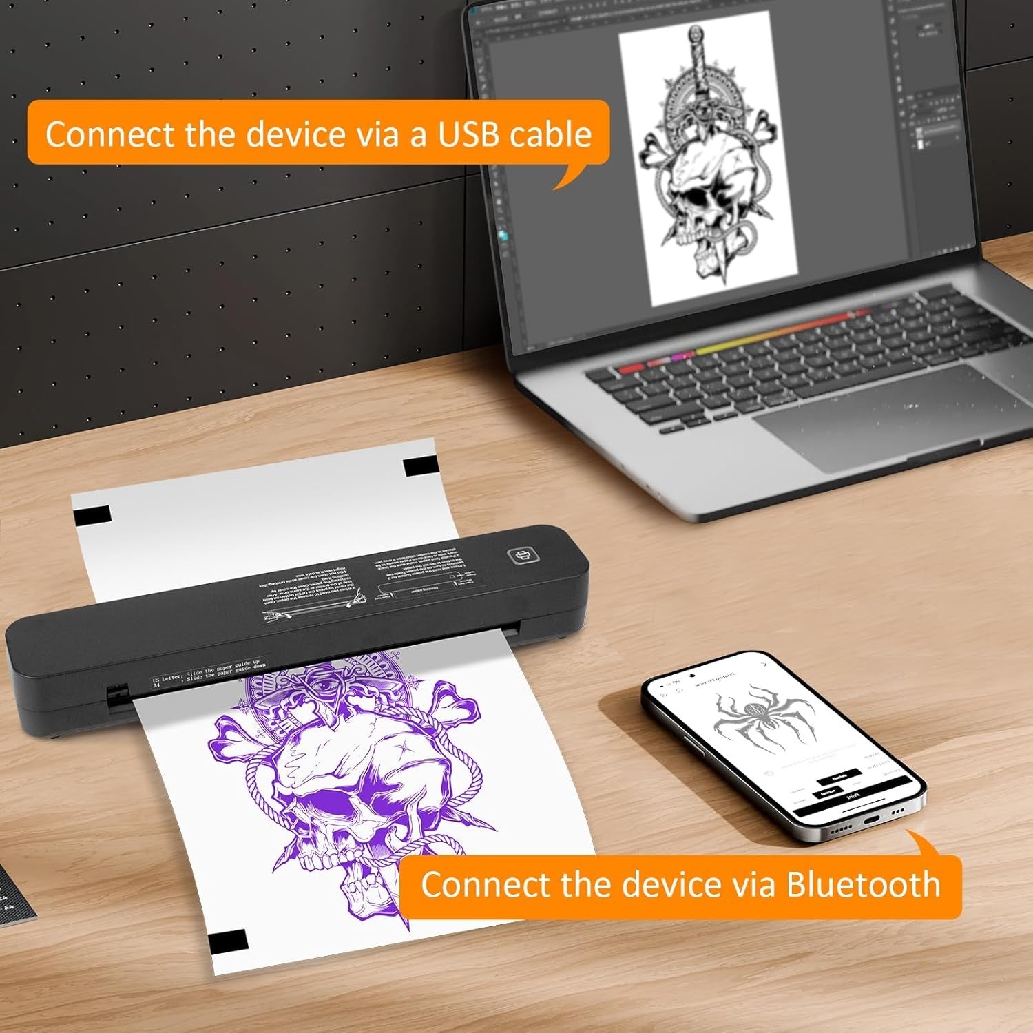White A4 Tattoo Stencil Printer 2600mAh Wireless Bluetooth