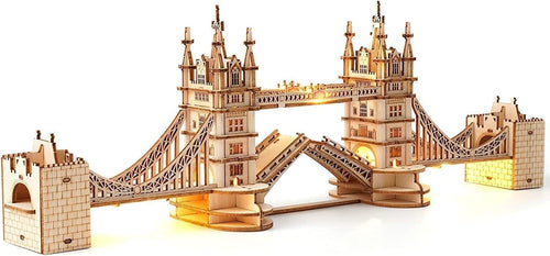 3D Wooden Tower Bridge Model Kit LED Light DIY Puzzle Gift for Adults