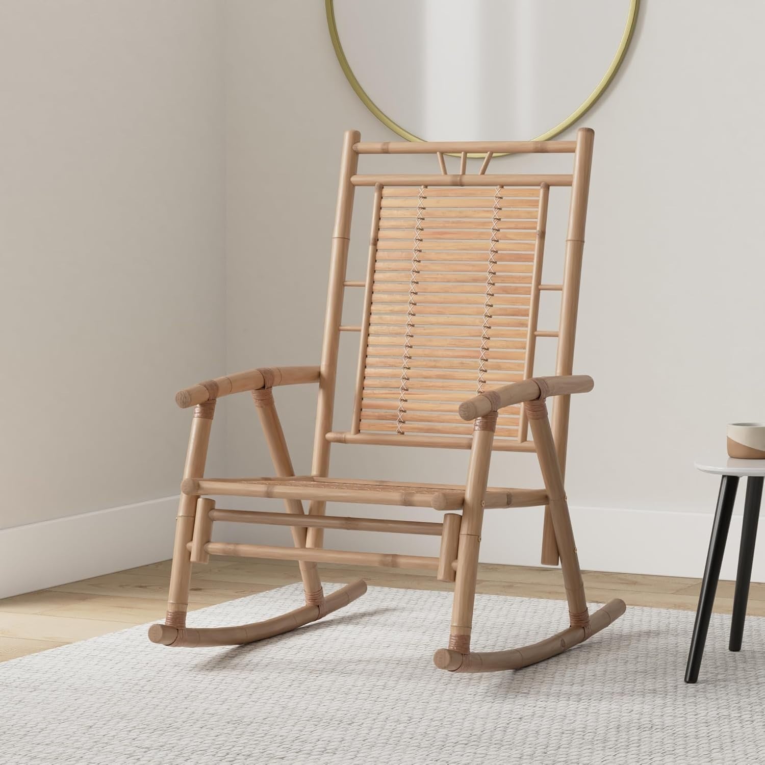 Weather-Resistant Bamboo Rocking Chair Easy Clean Natural Indoor Outdoor