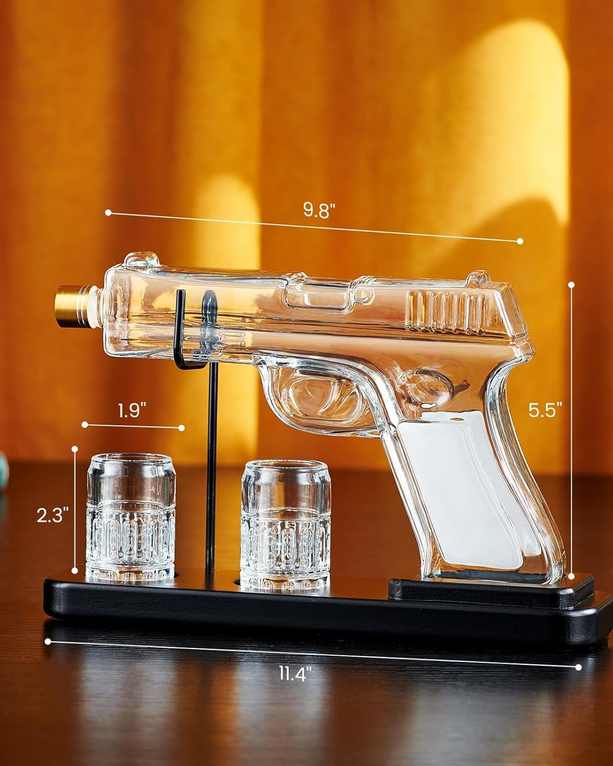 Gun Whiskey Decanter Set 450ml with 2 Glasses Gift For Men Bar Display
