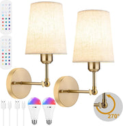 Set of 2 Wall Sconce Lights Rechargeable RGB Remote Battery Operated 270°