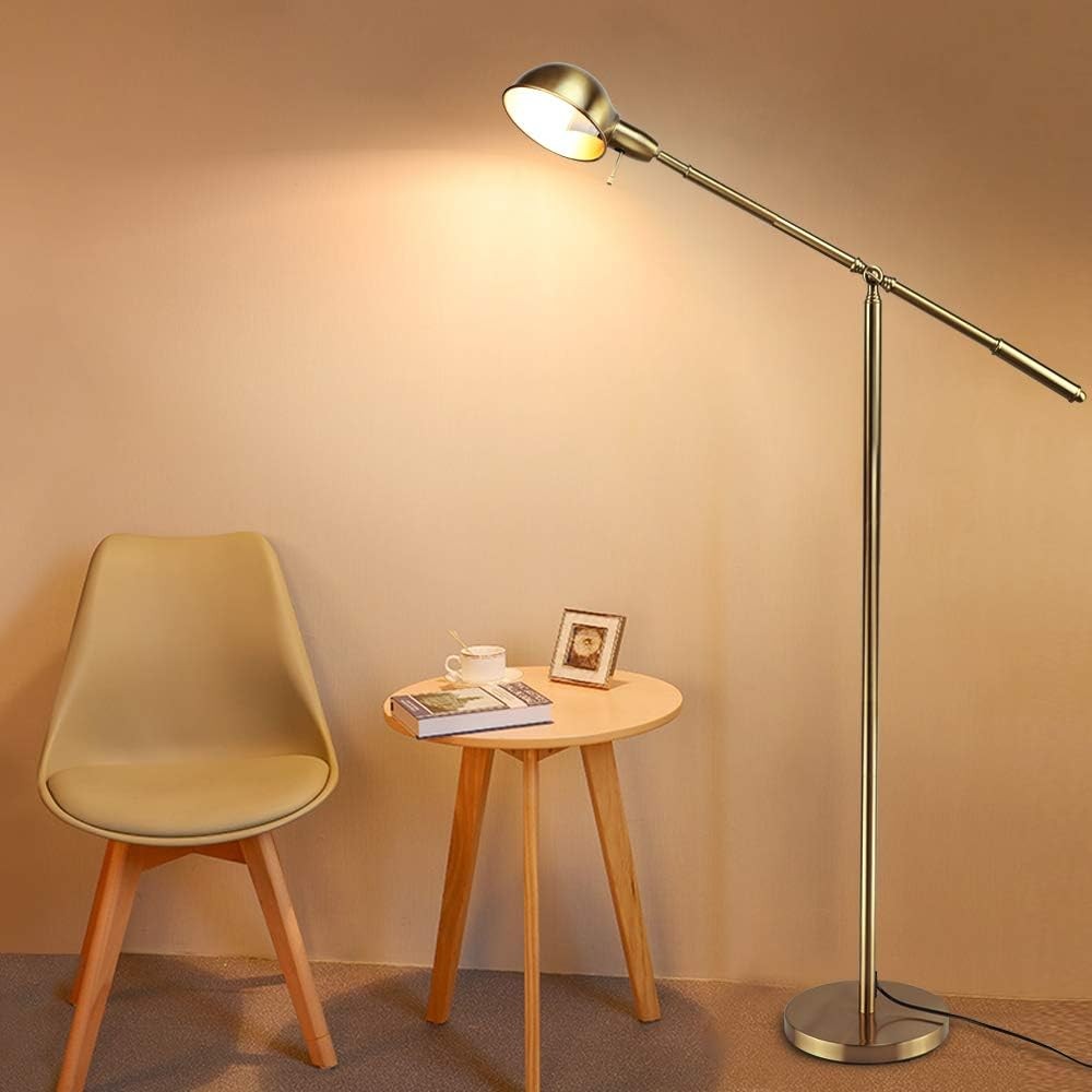 Adjustable Swing Arm Floor Lamp Gold Modern Reading Light Living Room Office