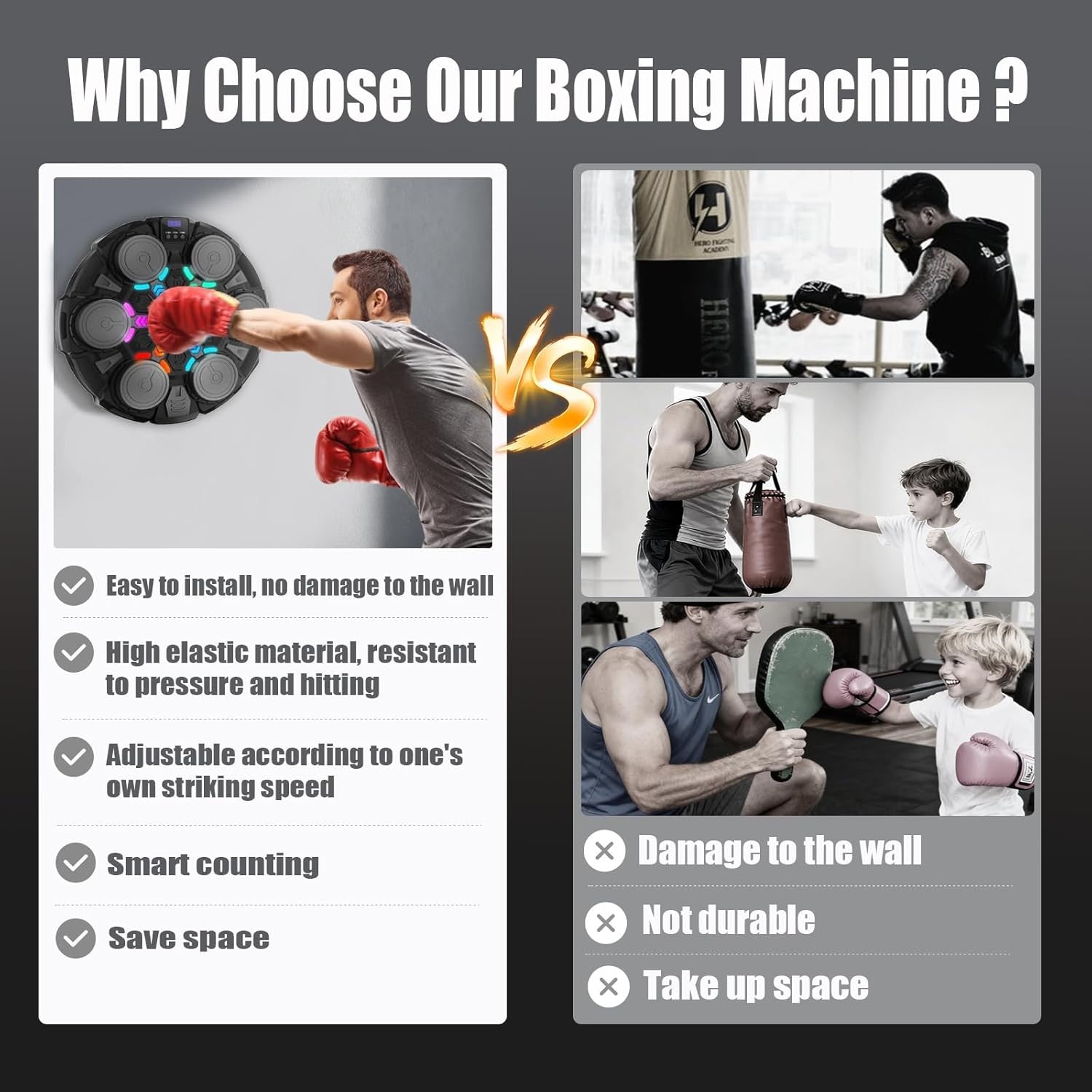 Music Boxing Machine LED Punch Pad Bluetooth Wall Mounted Kids Home Trainer
