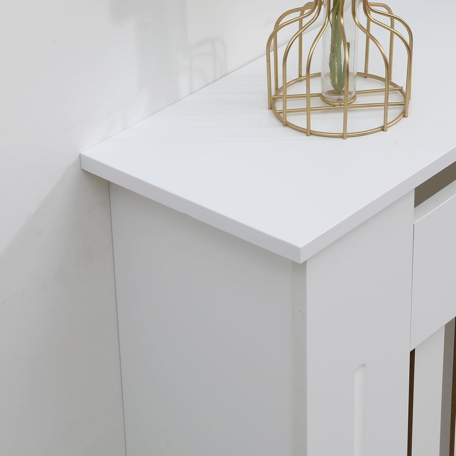 Medium White Radiator Cover MDF Slatted Grill Cabinet – Decorative Heater Shelf