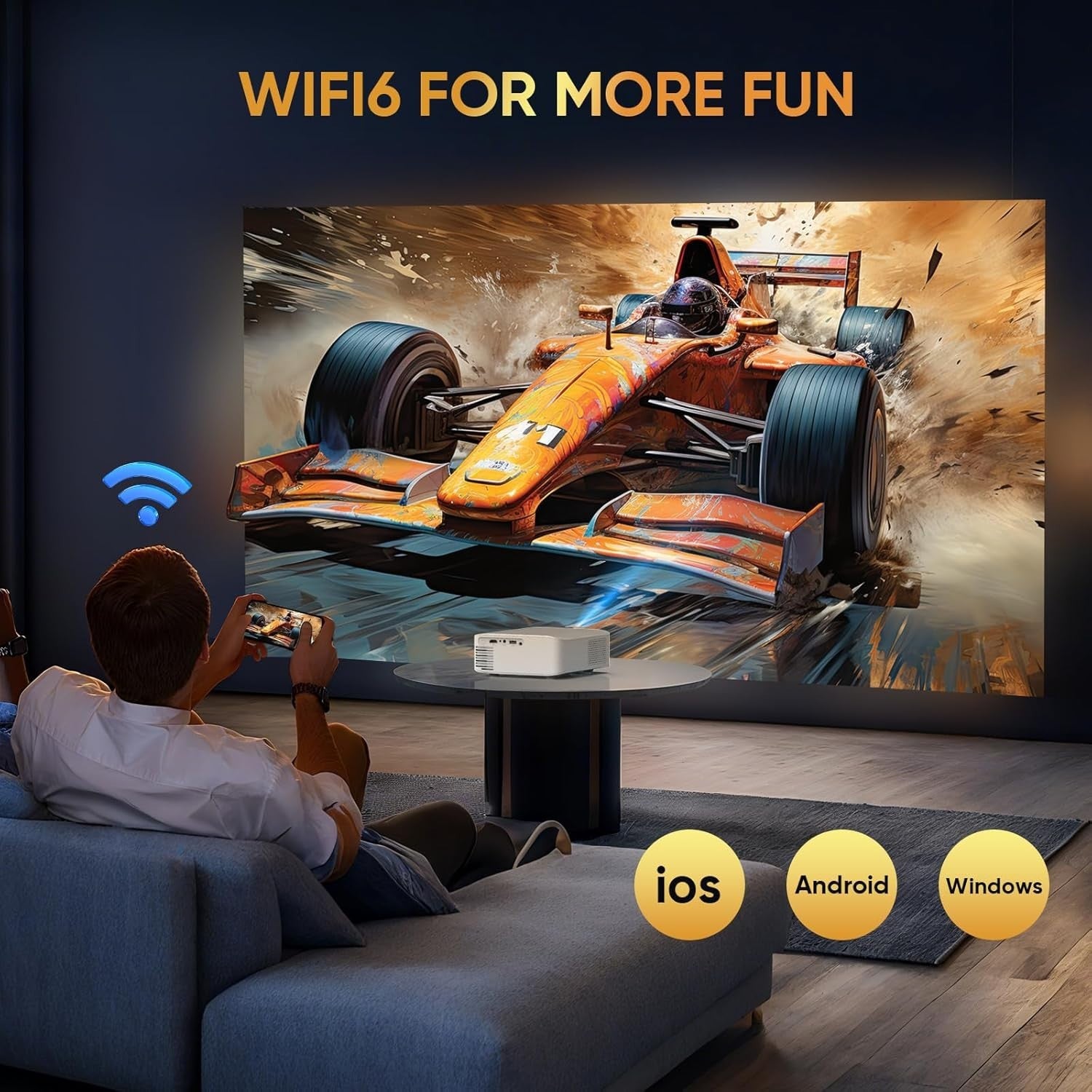 Short Throw Smart Projector 1080P 4K Support WiFi 6 Bluetooth Apps