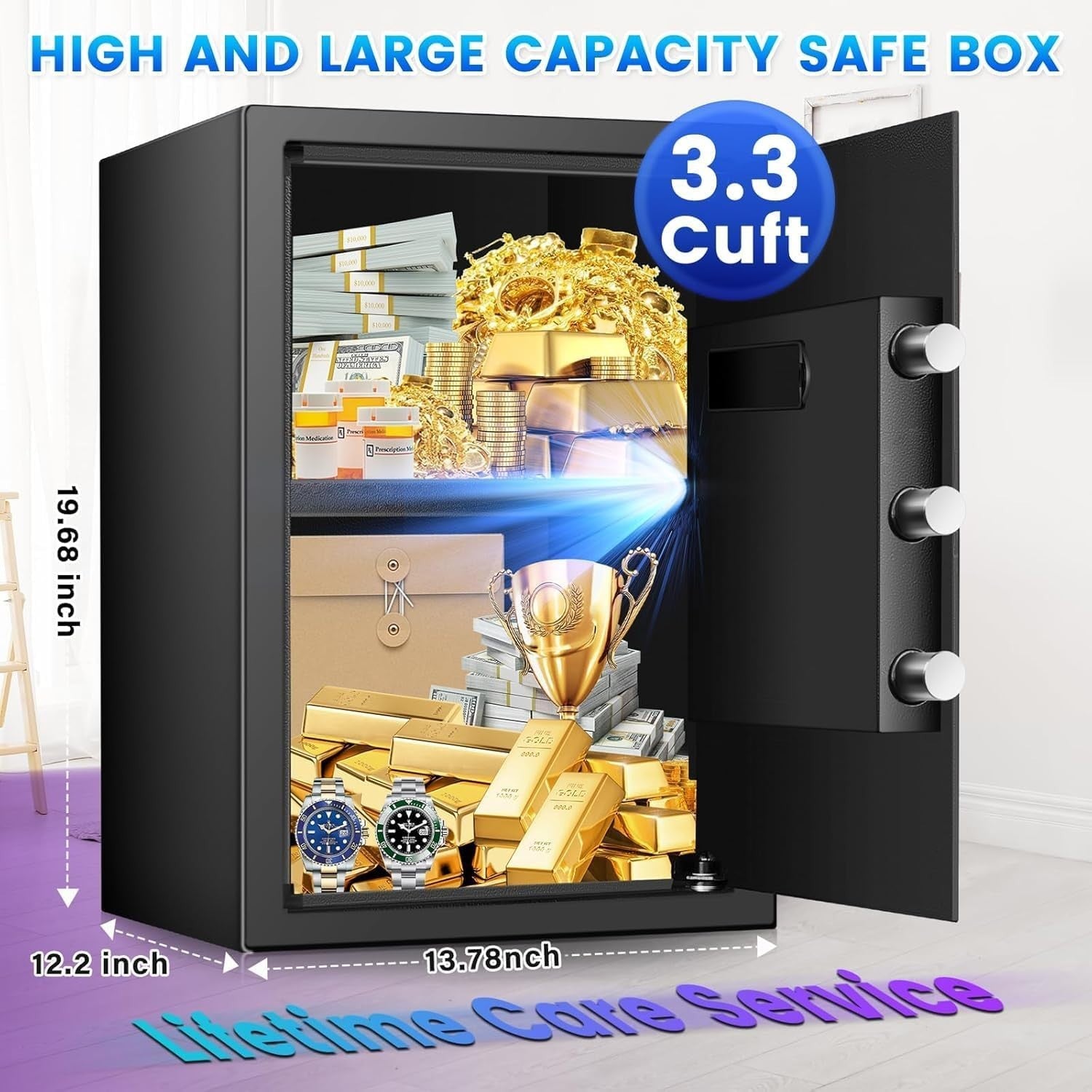 68L Digital Safe Box Fireproof Bag Alarm Wall Floor Mount Black