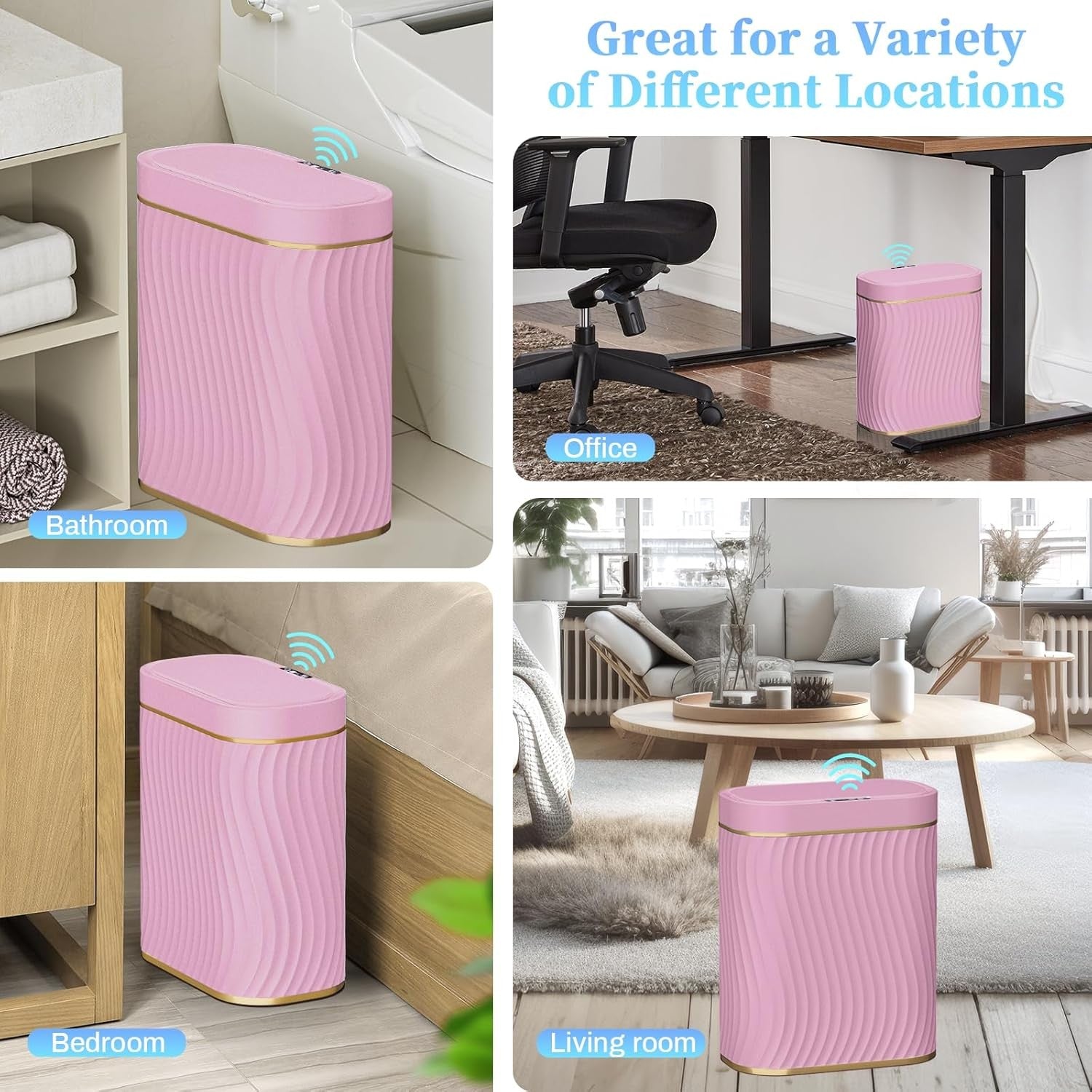 2.6 Gallon Touchless Bathroom Bin Waterproof Slim Smart Trash Can