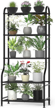 5 Tier Metal Plant Stand Indoor Outdoor Waterproof Tall Flower Shelf Black