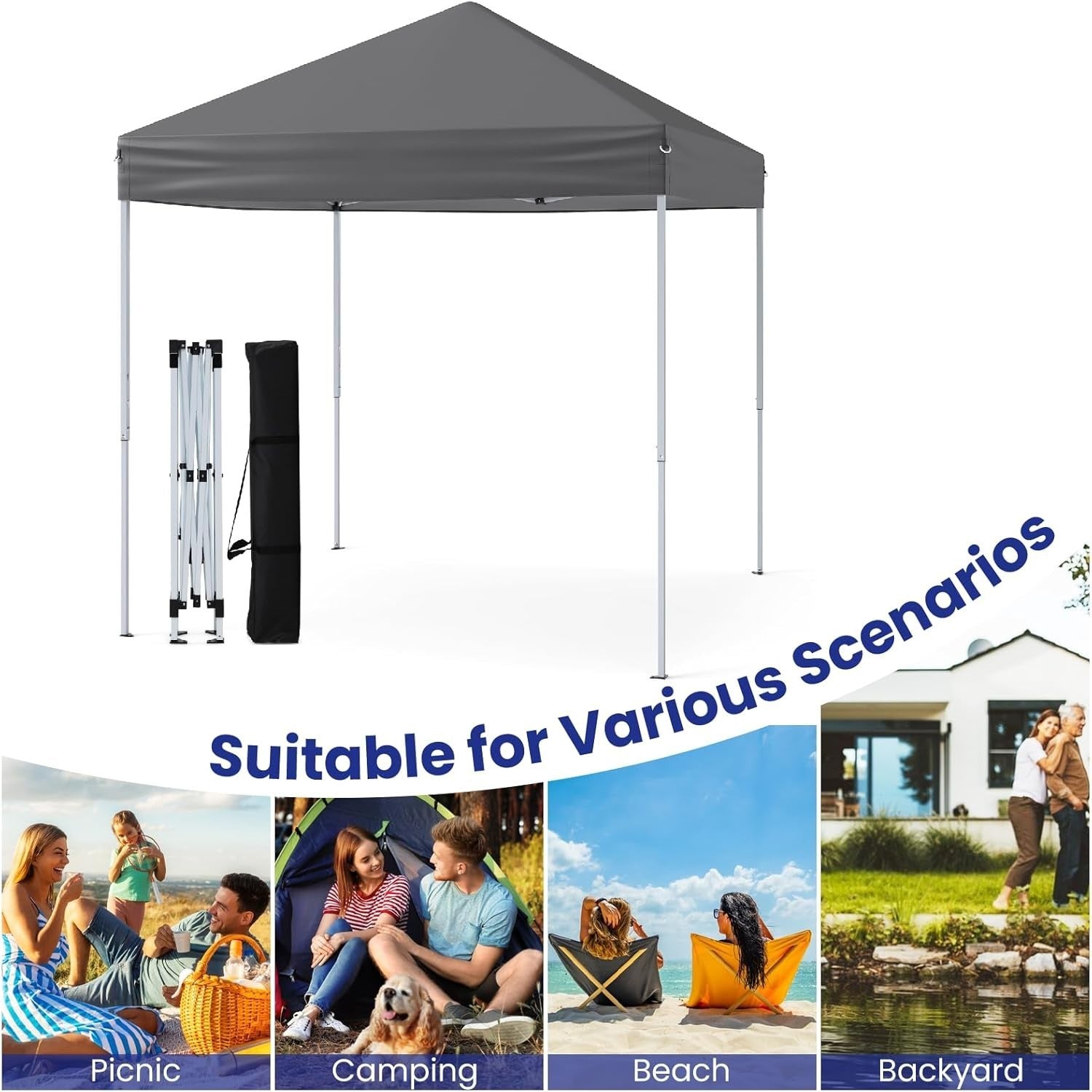 2x2m Pop Up Gazebo Adjustable Waterproof Sun Shelter w/ Carry Bag Grey