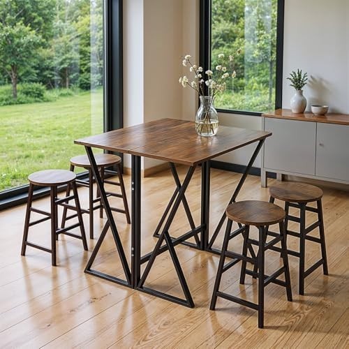 Folding Breakfast Bar Table Set with 4 Stools Space Saving Industrial Design