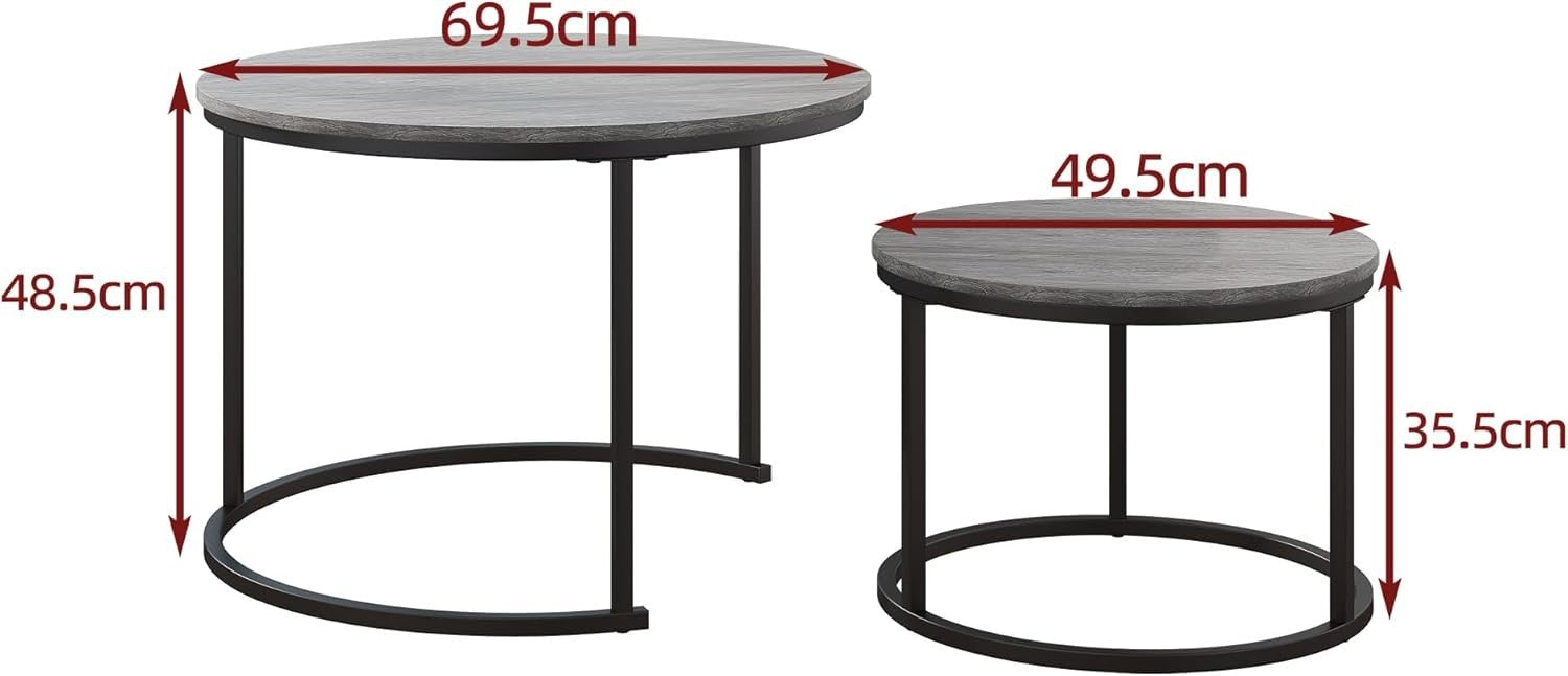 Round Nesting Coffee Table Set of 2 Modern Space-Saving Side Tables with Storage