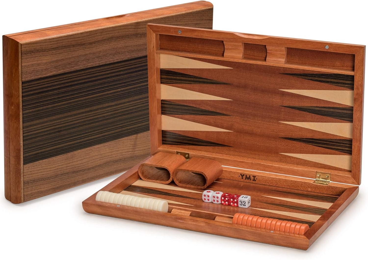 Luxury Wooden Backgammon Set Inlaid Folding Board 15” Strategy Game