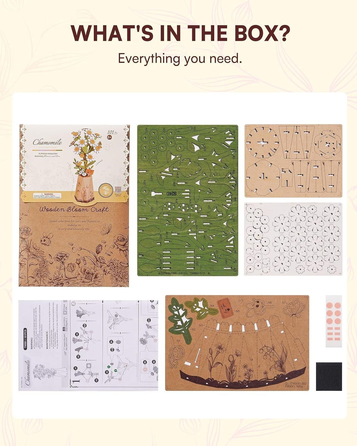 3D Wooden Flower Puzzle Kit Chamomile Home Decor Gift DIY Relaxing Craft