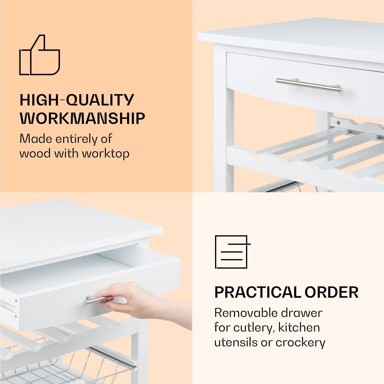 Slim Rolling Kitchen Trolley with 5-Tier Storage & Lockable Wheels, White
