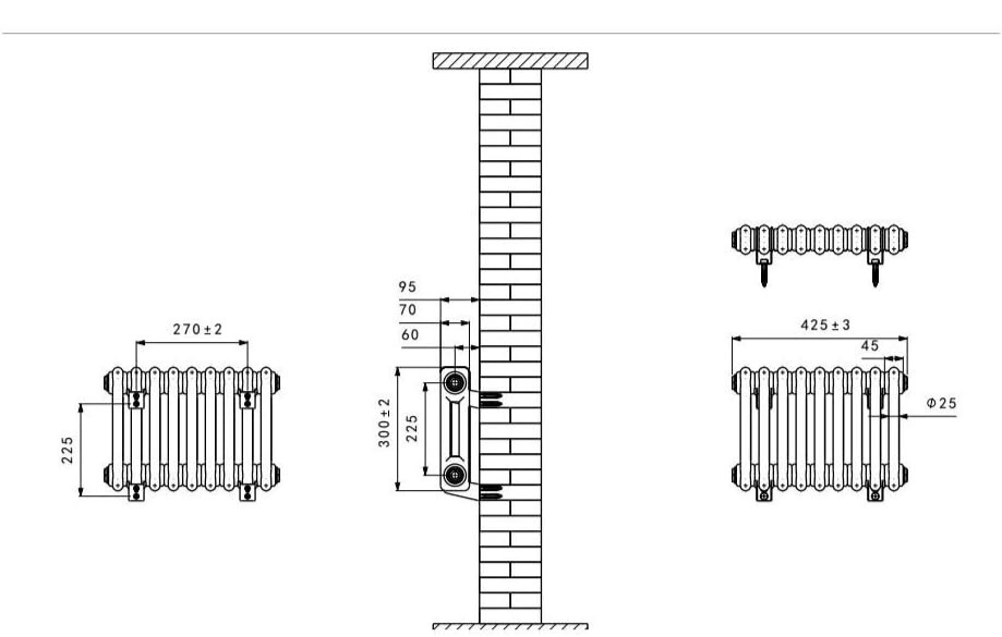 Horizontal Double Column Radiator 300x425mm White Cast Iron Style