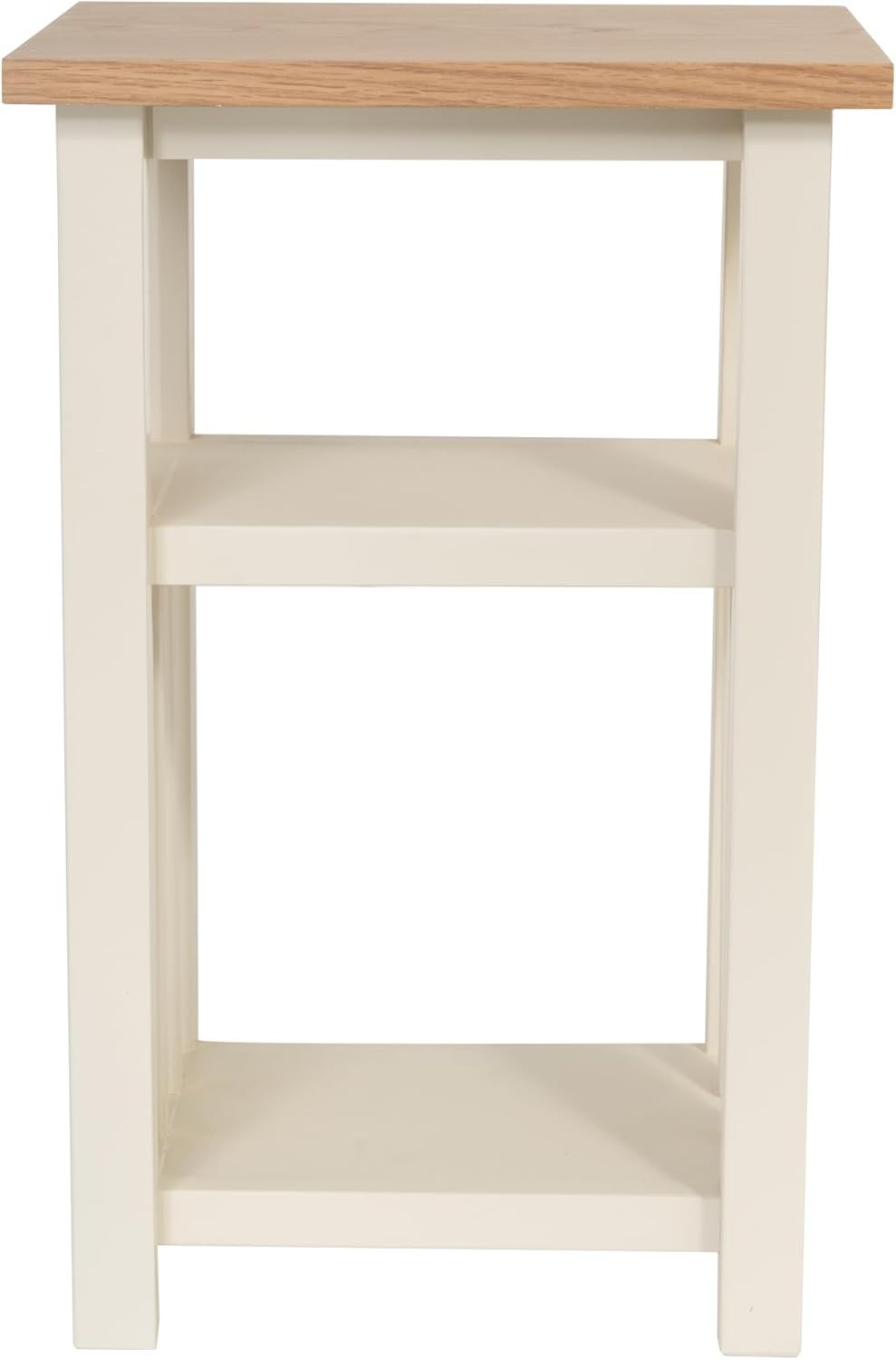 Small Side Table with Storage Shelves White Oak Top Narrow Bedside Sofa Stand