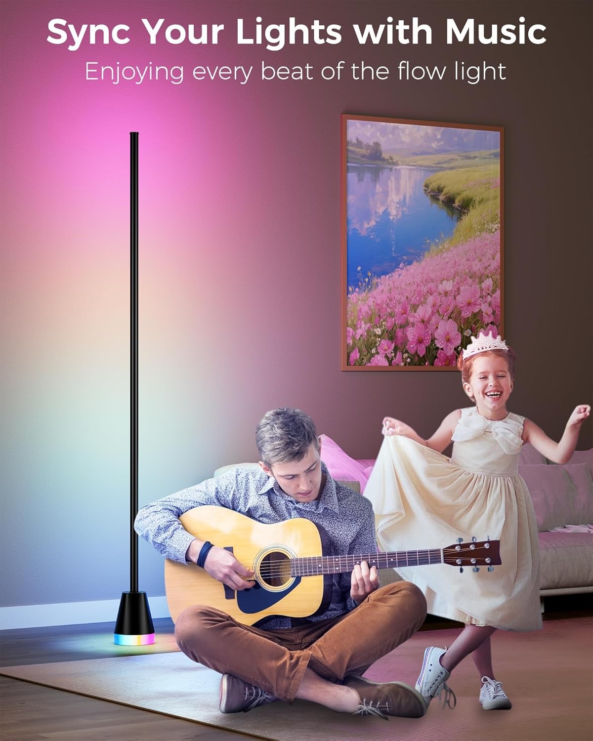 Smart RGB Corner Floor Lamp App Remote Music Sync 16M Colours LED Light