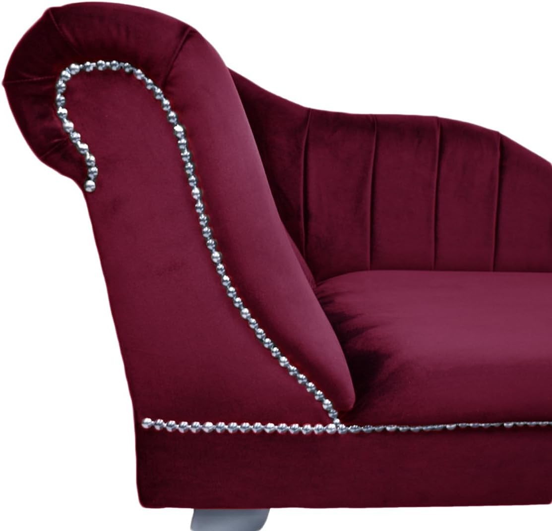 Velvet Chaise Lounge Left Hand Tufted Accent Sofa Chair Wine 133cm