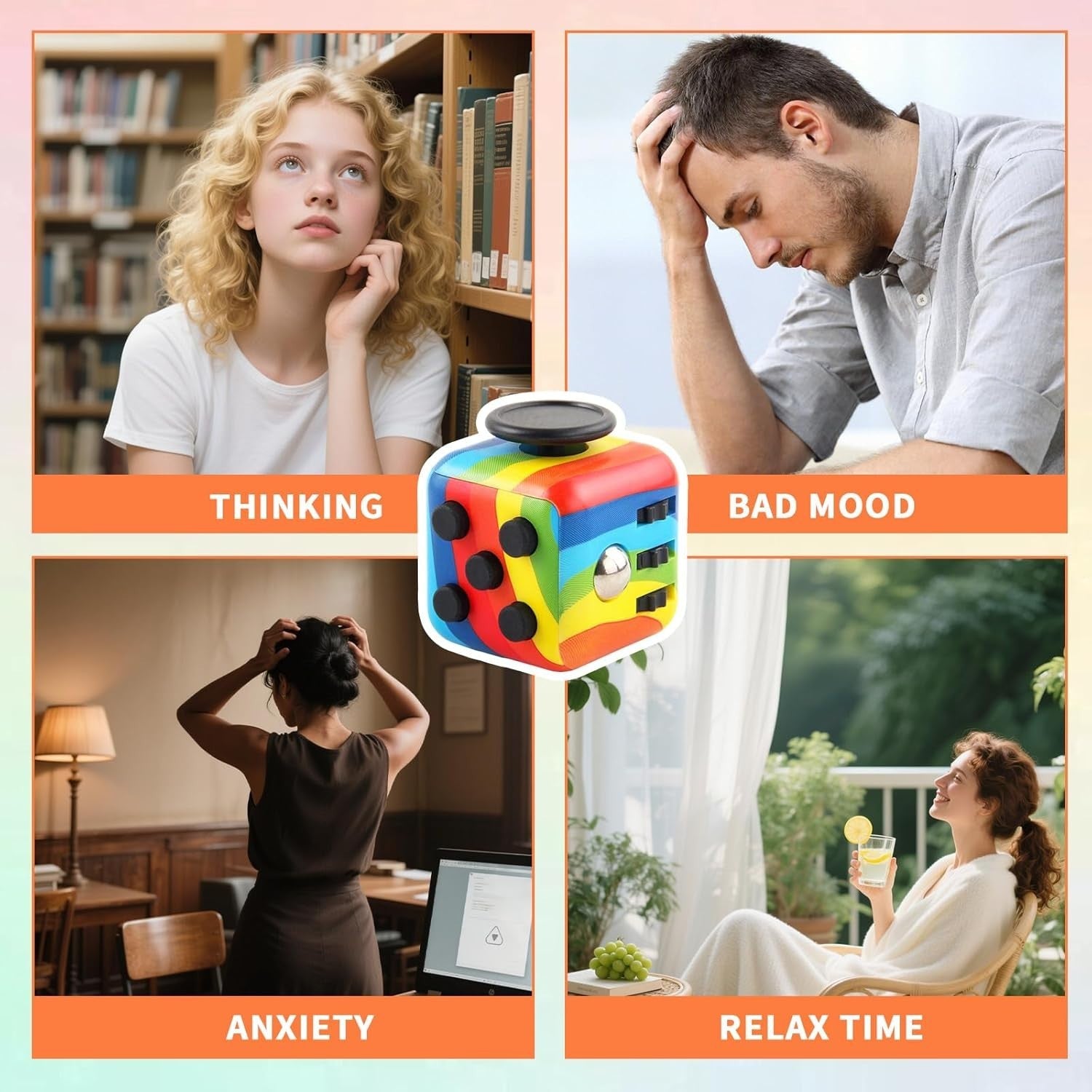4 Pack Fidget Cube Anxiety Relief Silent Audible Sensory Toy ADHD