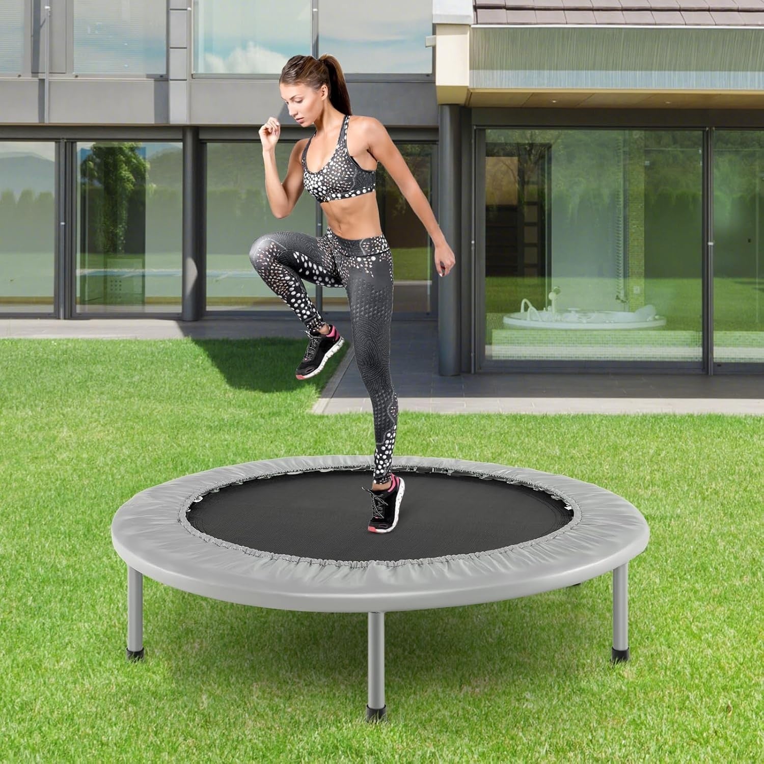 38'' Foldable Mini Trampoline Fitness Rebounder Indoor Outdoor Silver