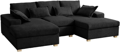 U-Shape Fabric Sofa Jumbo Cord 4-Seater Small or Large + Optional Footstool